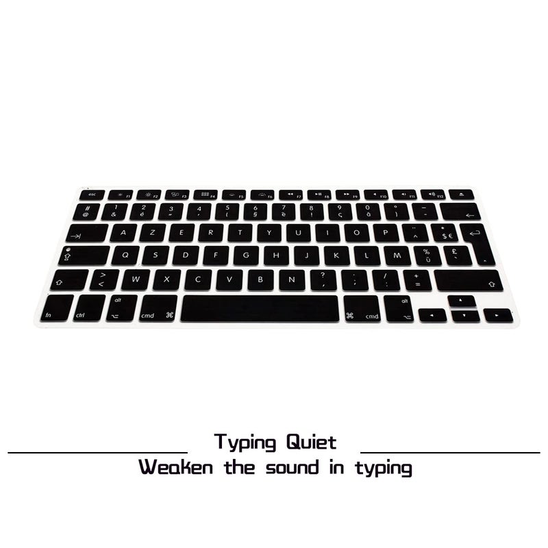 HRH AZERTY French Silicone Keyboard Cover Skin for MacBook Air 13,for MacBook Pro 13/15/17(with or w/Out Retina Display,2015 or Older Version),for iMac Older EU Layout Keyboard Protector-Black - Image 3